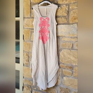Pink Embroidered Beige Dress
